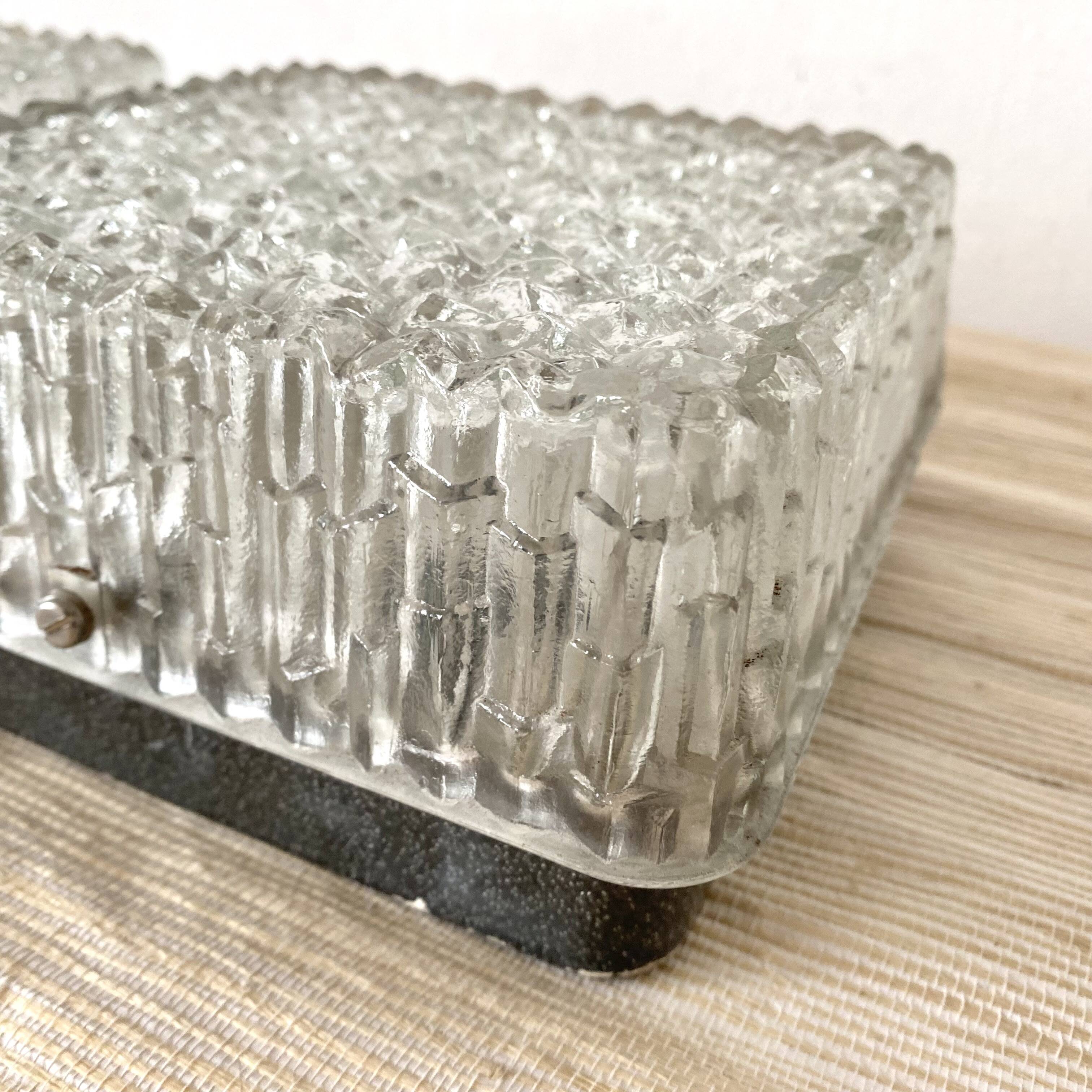 Plafonniers carrés en verre holophane, années 1960-1970