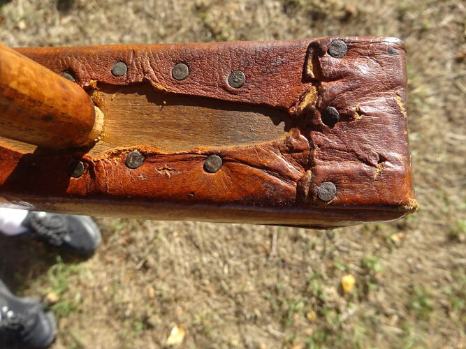 Fauteuil paillé avec accoudoirs en cuir, du XIXème