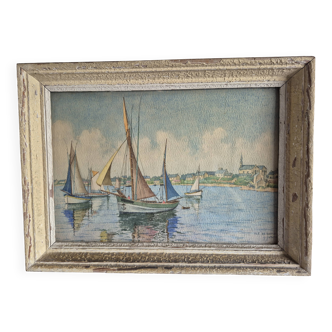 Aquarelle encadrée de Geoges Grellet "Ile de Batz"
