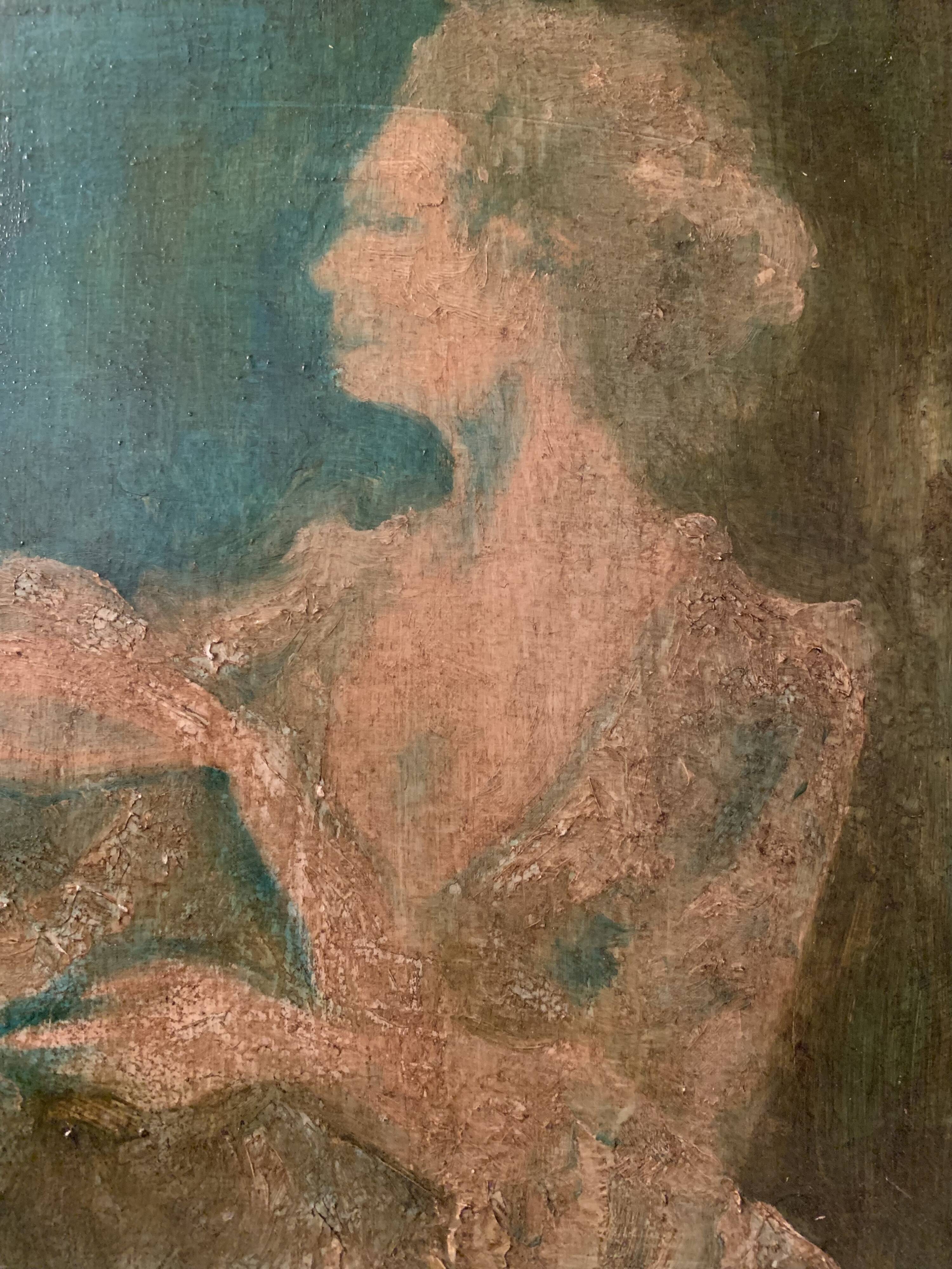 Oil on wood carried woman Versailles