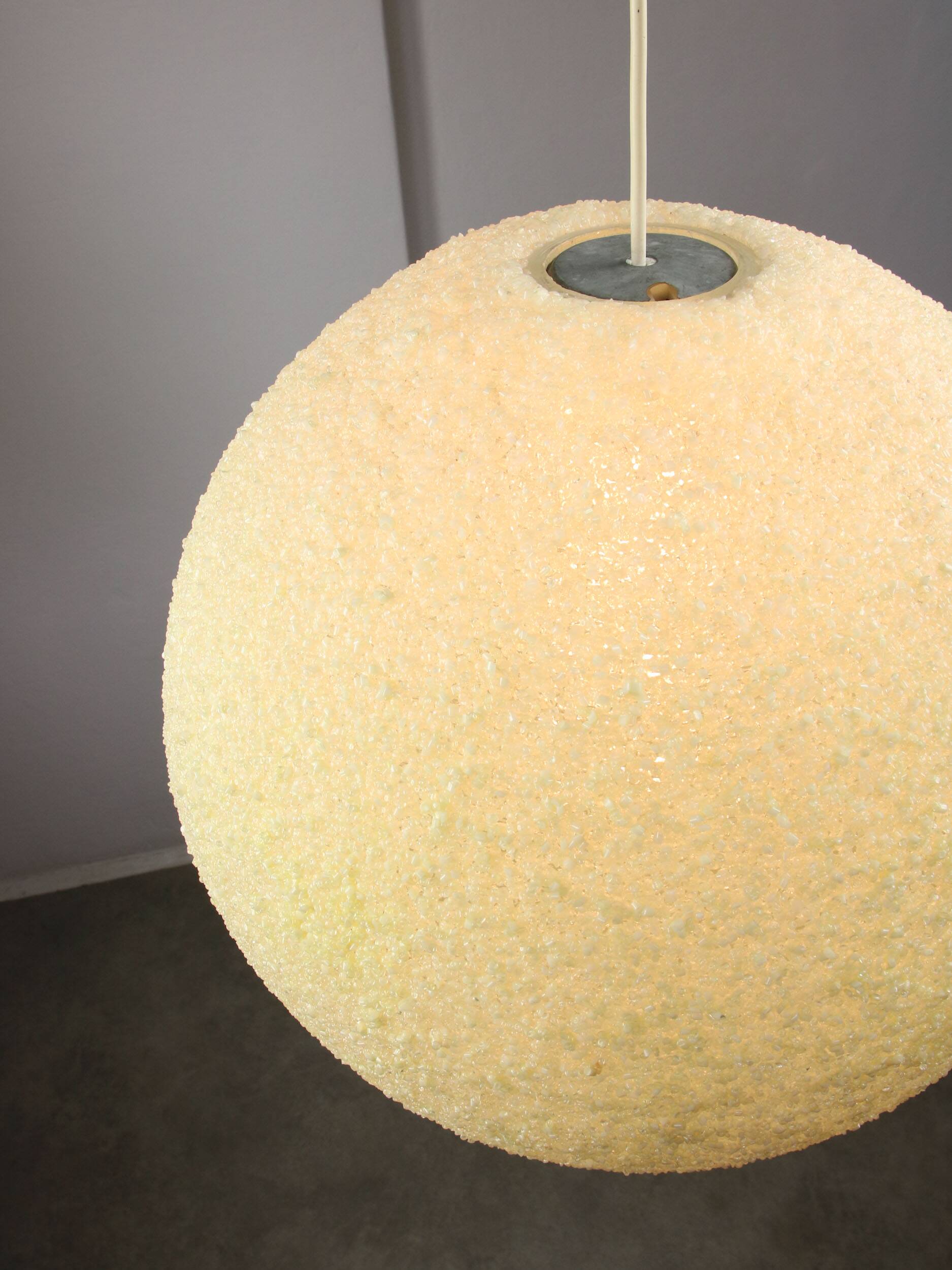 Vintage 1960s Granulate Ball Pendant Lamp: Mid-Century Modern Sphere Light