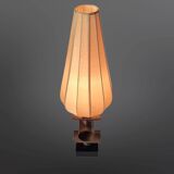 Modernist handcrafted copper and silk table lamp, Netherlands 1950s