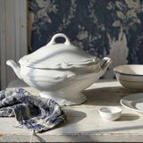 White fine porcelain soup tureen/vegetable dish from Limoges attributed to Barnardaud, vintage.