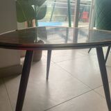 Triangular Formica side table with patterns, vintage 70s