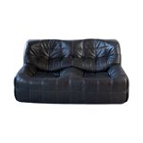 Ensemble de Salon Kashima Vintage en Cuir Noir par Michel Ducaroy pour Ligne Roset, 1976, Set de 3