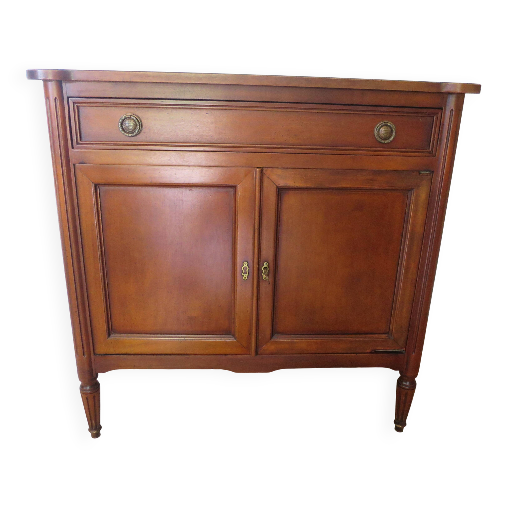 Louis XVI-style sideboard - 1 drawer - fluted legs - mahogany - solid wood