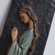 Religious slate wall plaque - hand-painted carved wood overprint - 1970