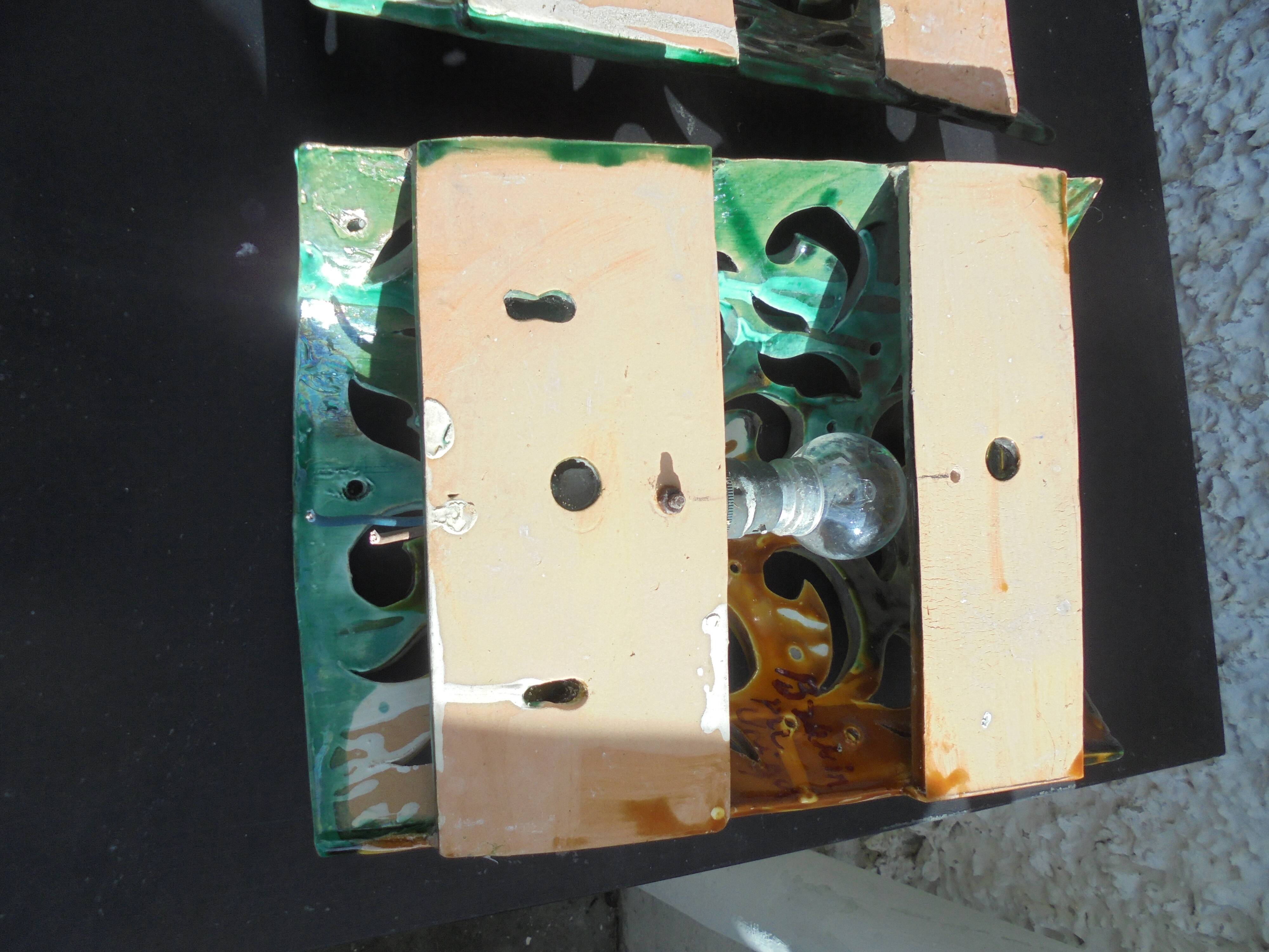 Pair of ceramic wall lights in Vallauris style, Brunin.