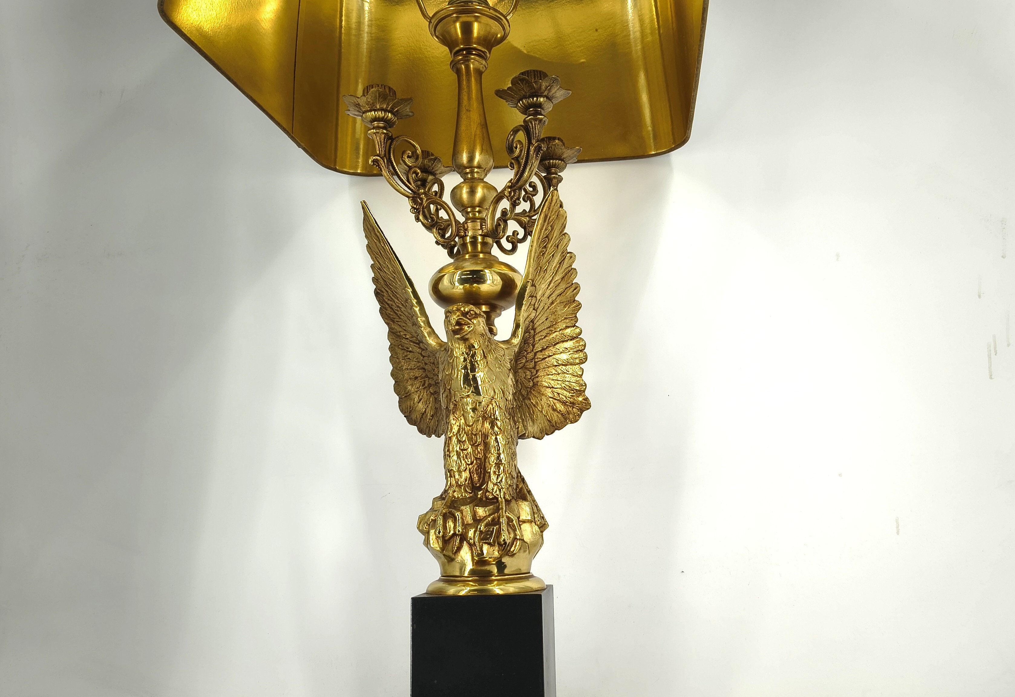 Empire style brass eagle table lamp by Lusterie Deknudt, 1970s