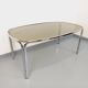 Vintage curved rectangular dining table in smoked glass and chrome metal