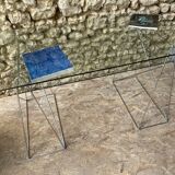 Glass desk - chrome metal trestles