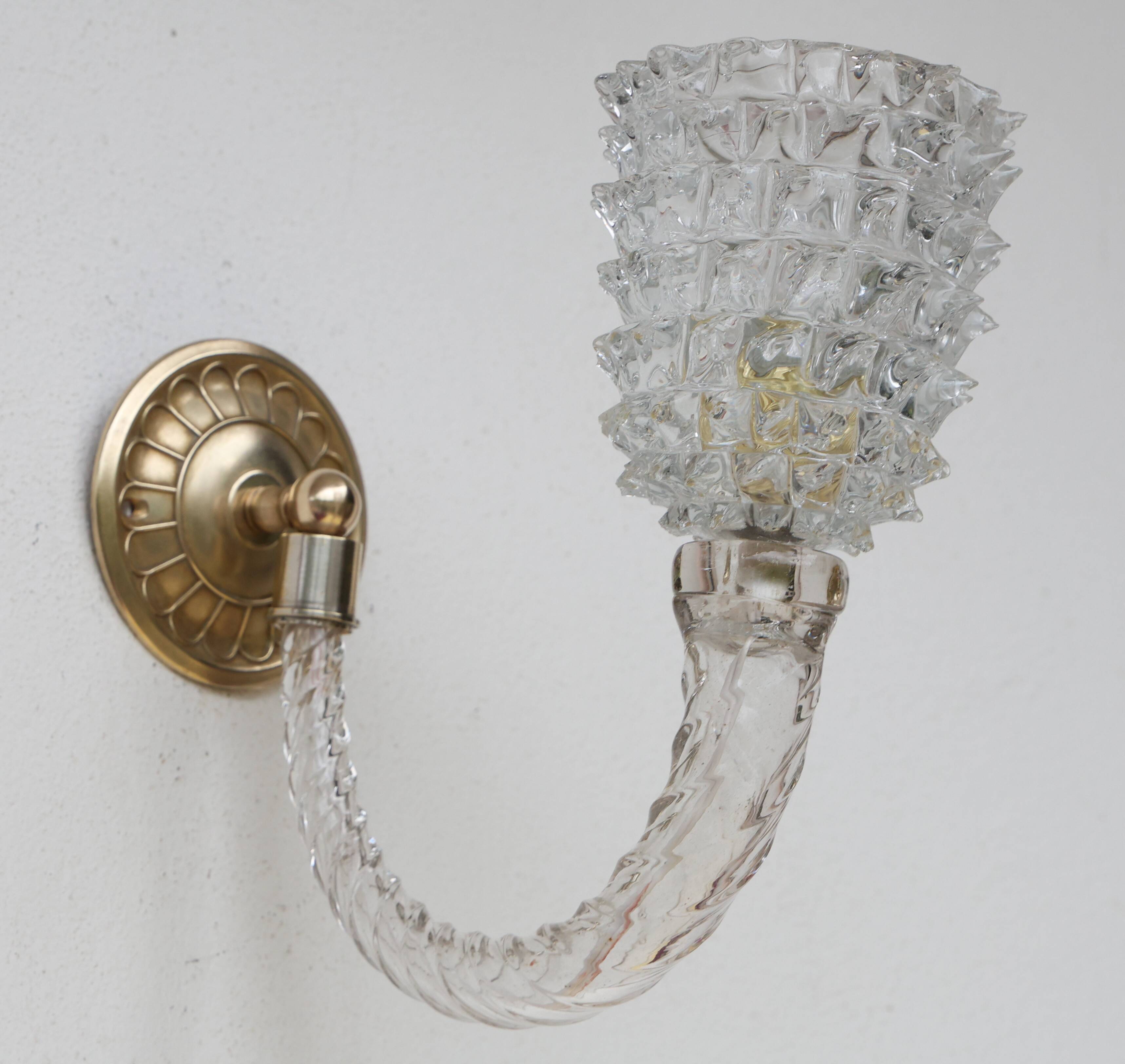 Set of 2 Art Deco Wall Light in Murano Rostrato Glass by Barovier e Toso, 1