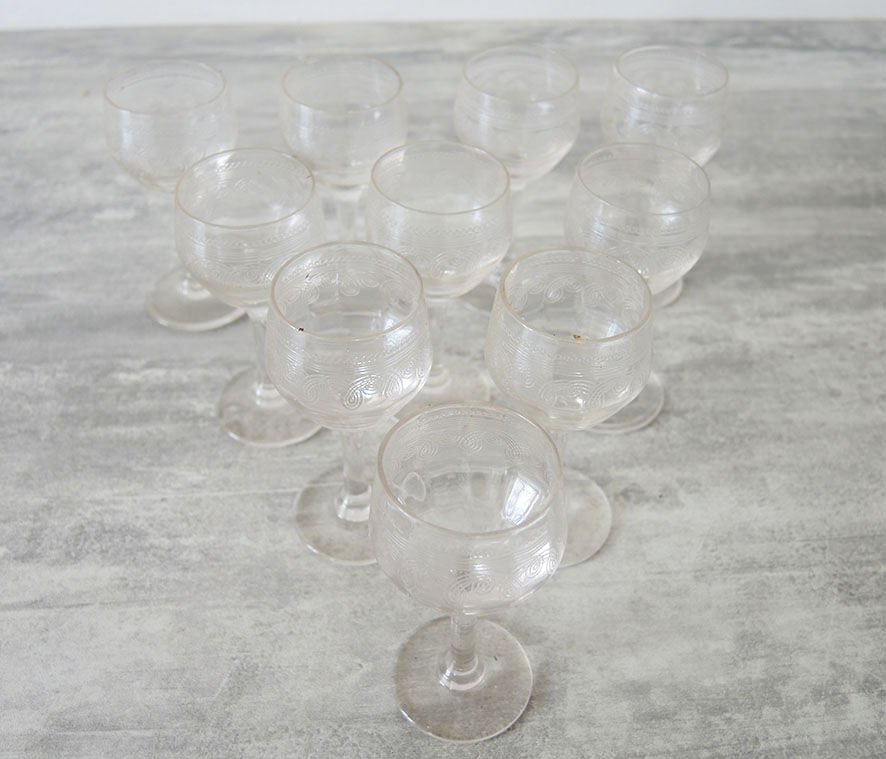 10 ancient engraved crystal digestive glasses