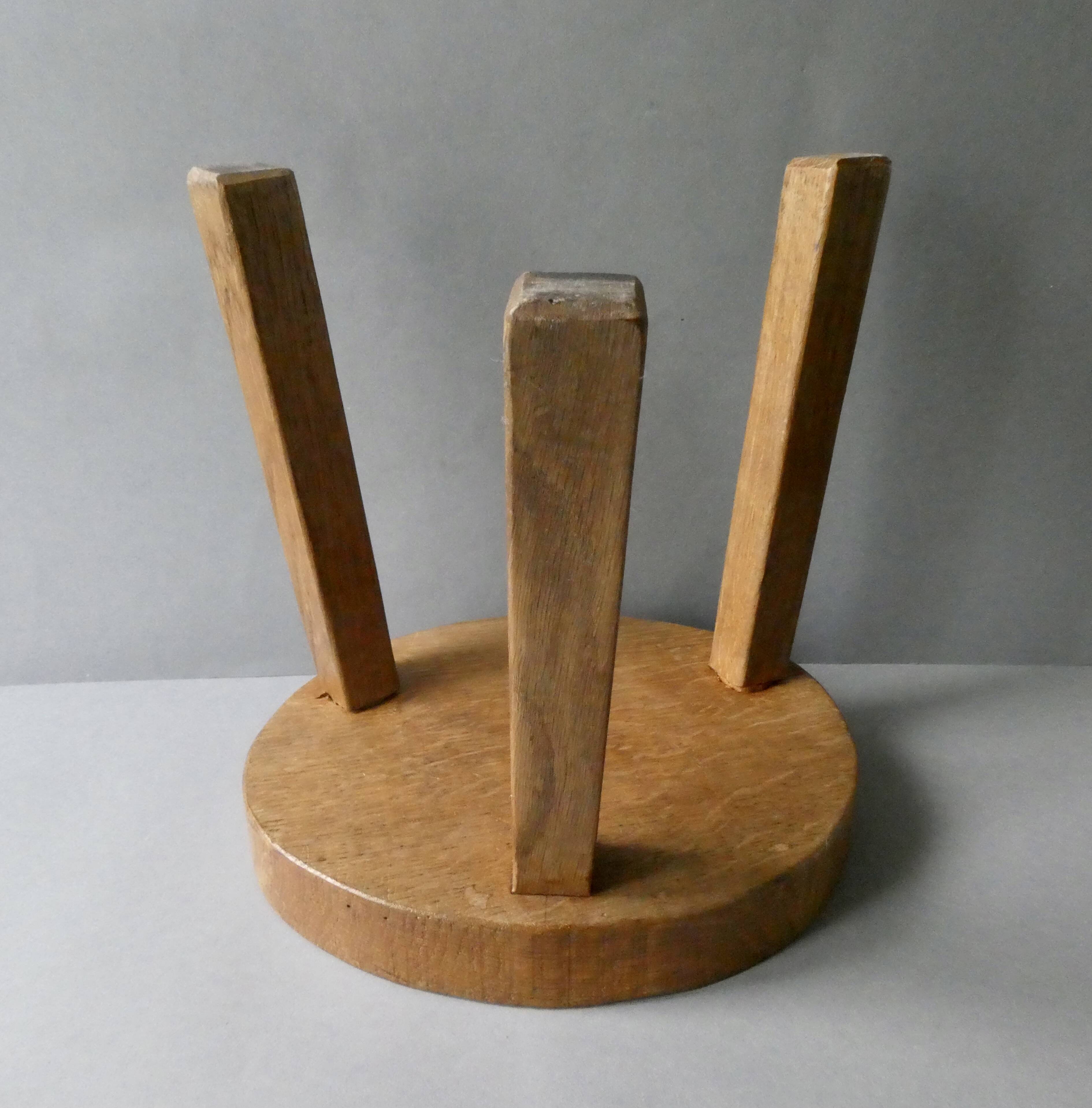 Solid oak tripod stool, circa 1970