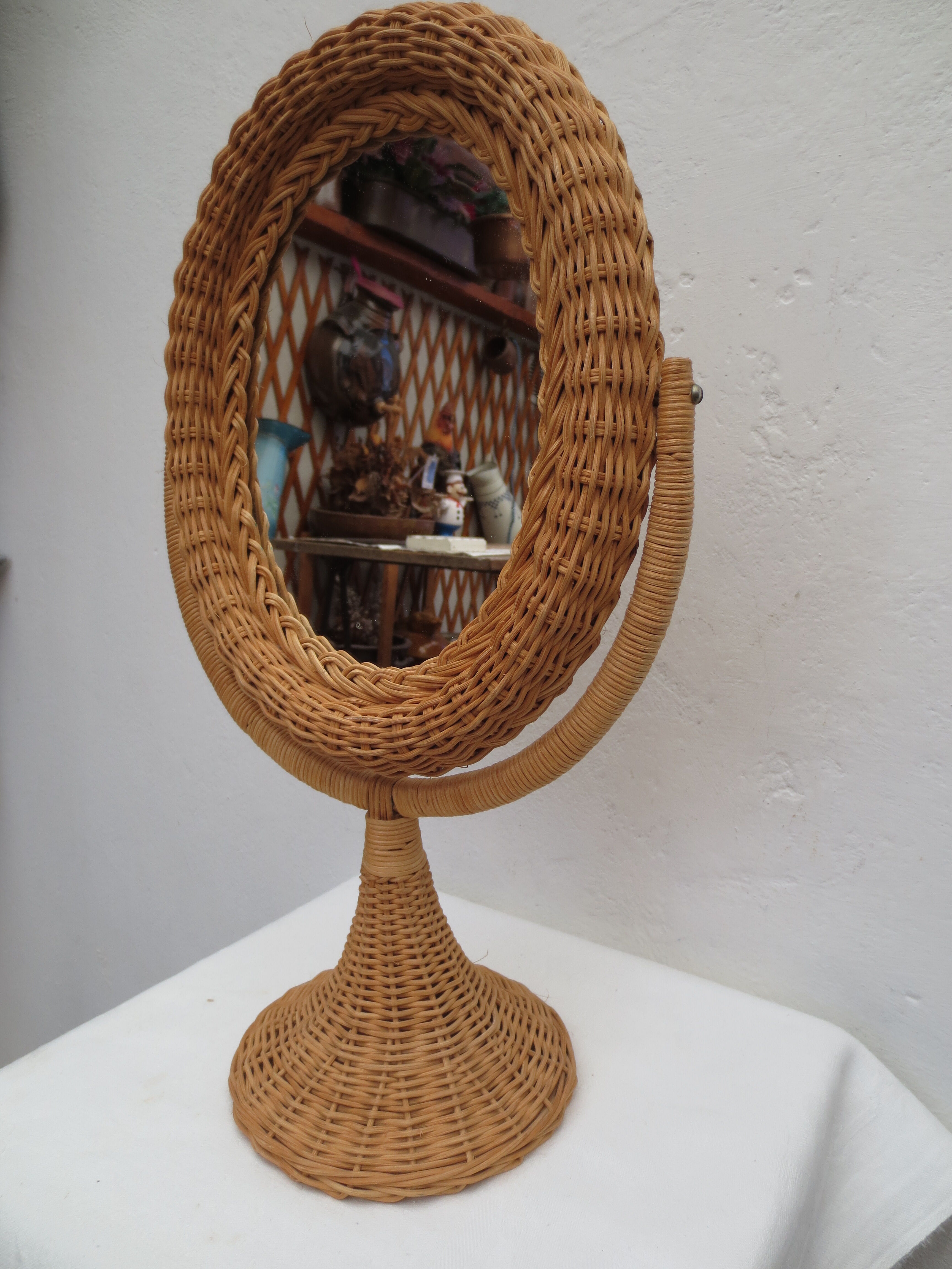 Rattan psyche mirror 22x43cm