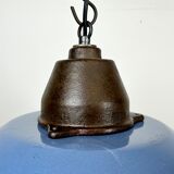 Industrial Blue Enamel and Cast Iron Pendant Light with Glass Cover, 1960s