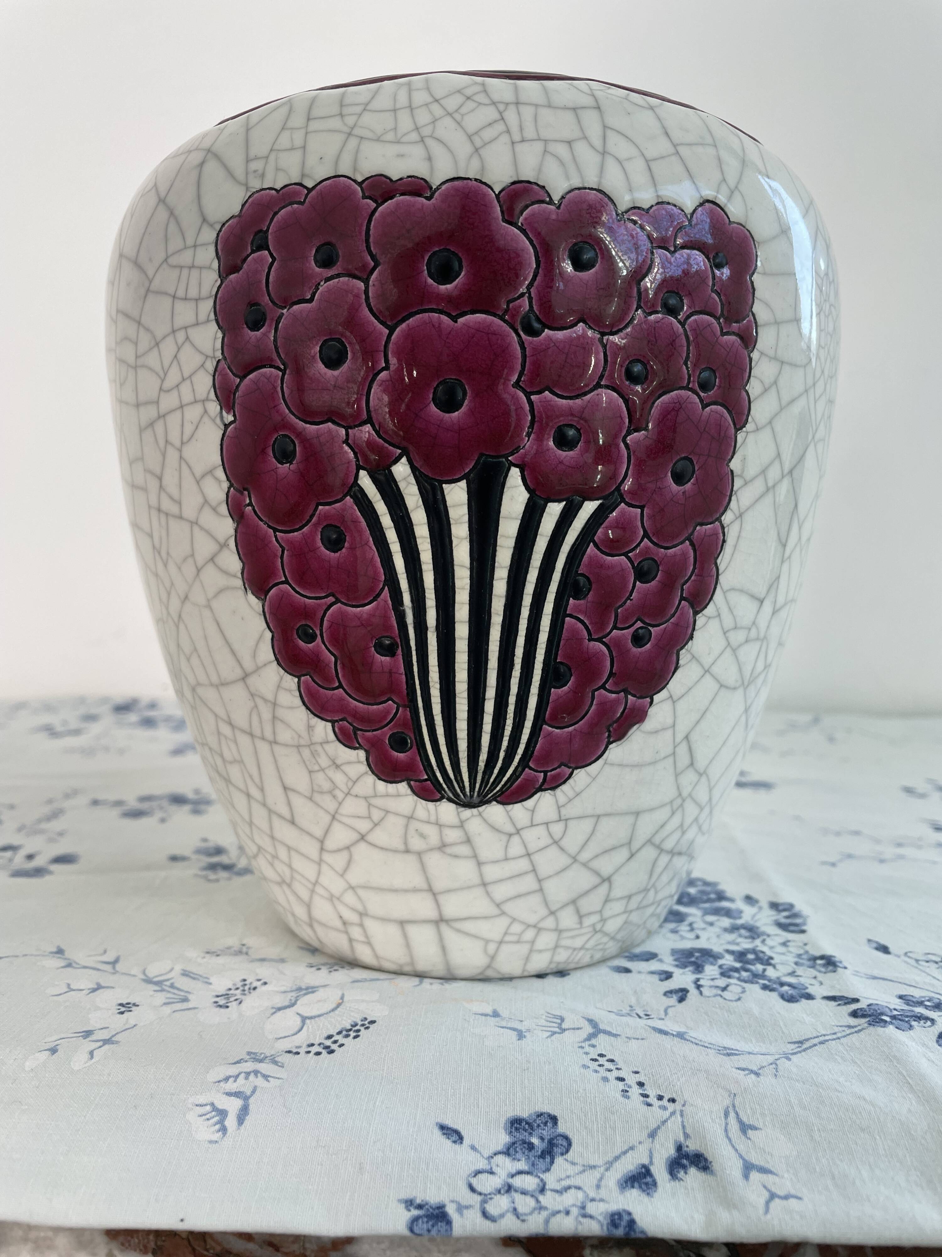Art Deco vase, Jean Luce for Longwy, crackled glazed earthenware, 1930