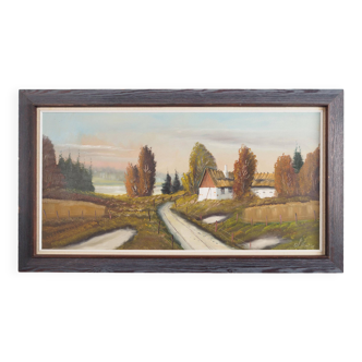 Painting „The Farmhouse on the Side”, Scandinavian design, 1970s