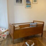 Wooden and wicker baby bed