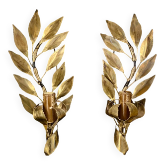Pair of "Maison FlorArt" gilded metal wall lights - circa 1960.