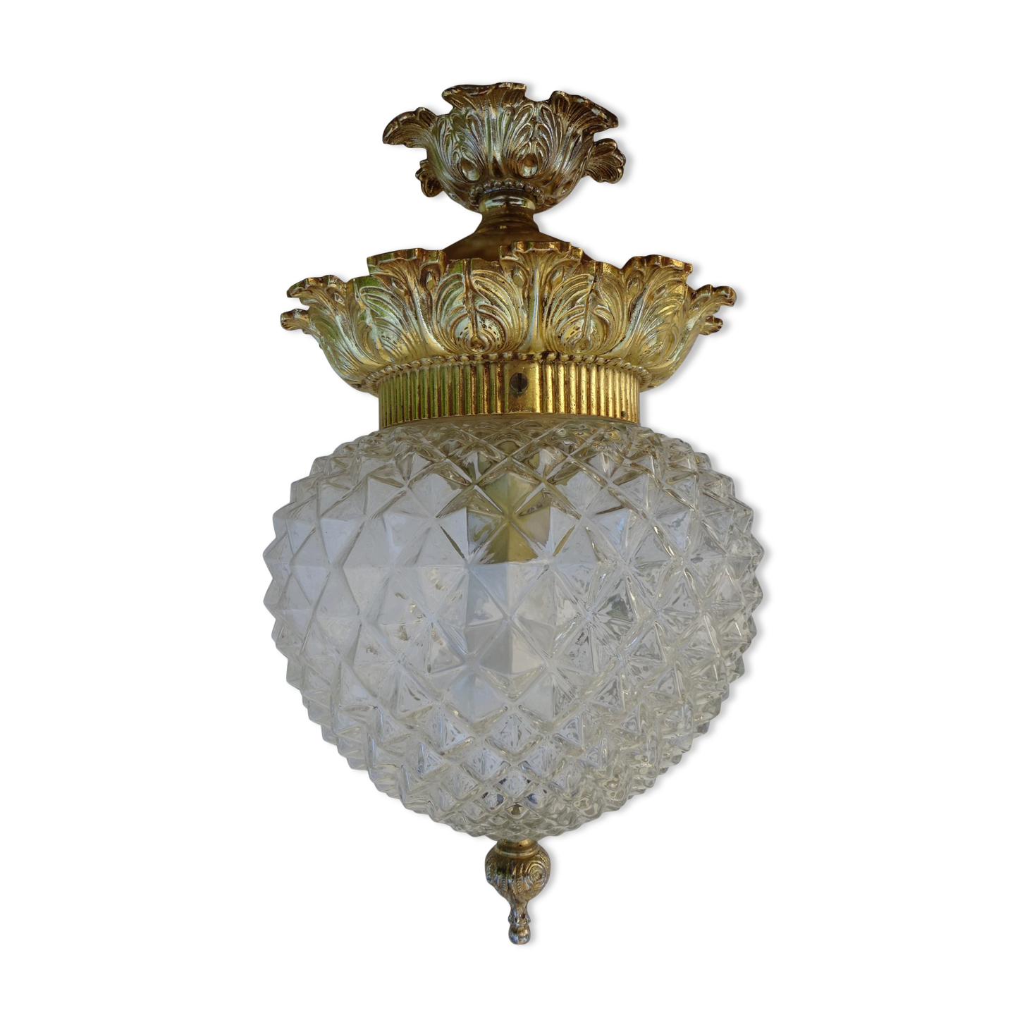 Glass and brass globe chandelier
