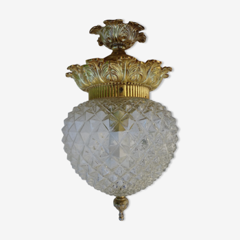 Glass and brass globe chandelier