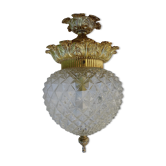 Glass and brass globe chandelier
