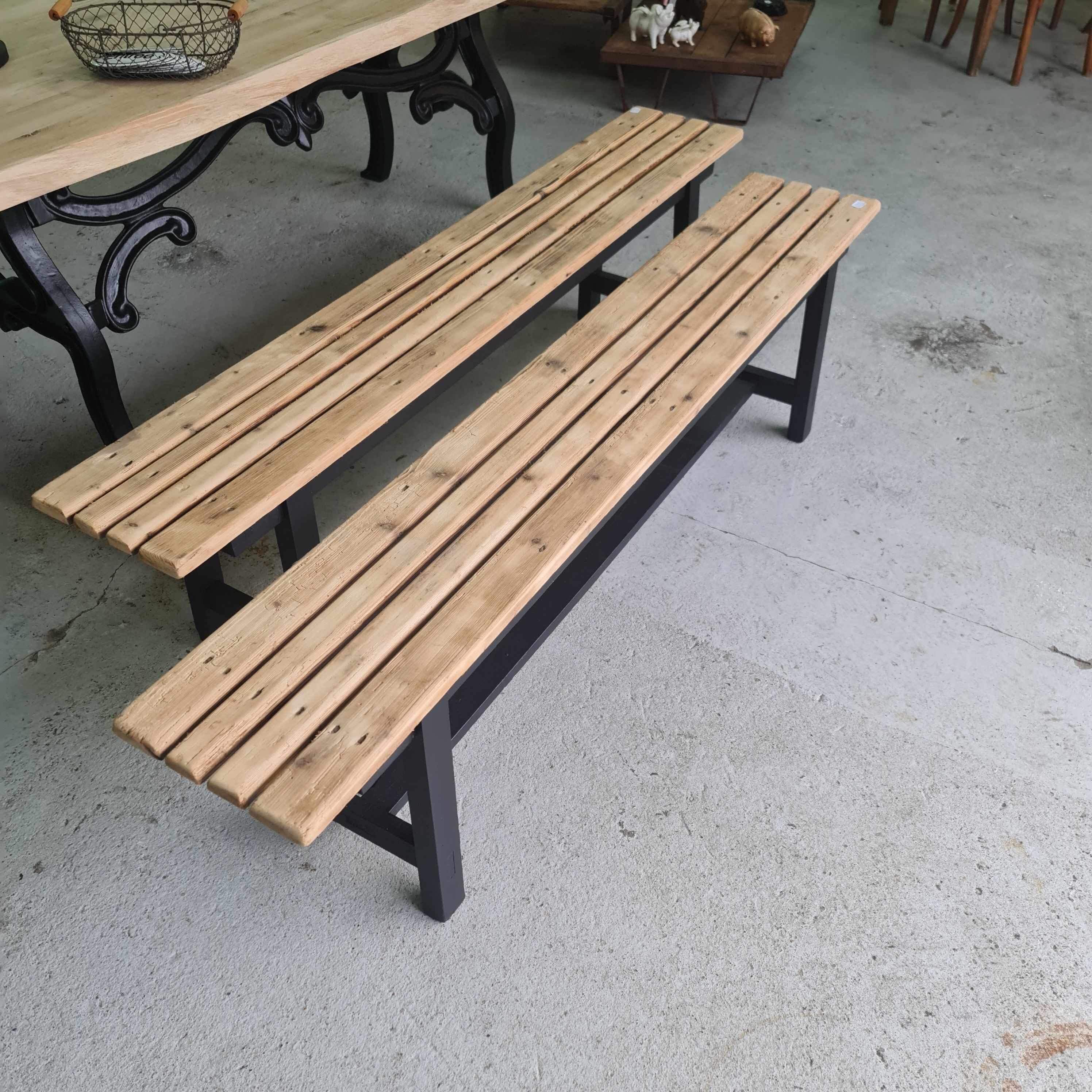 Pair old bench in industrial and vintage pine