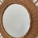 Vintage wicker rattan sun mirror