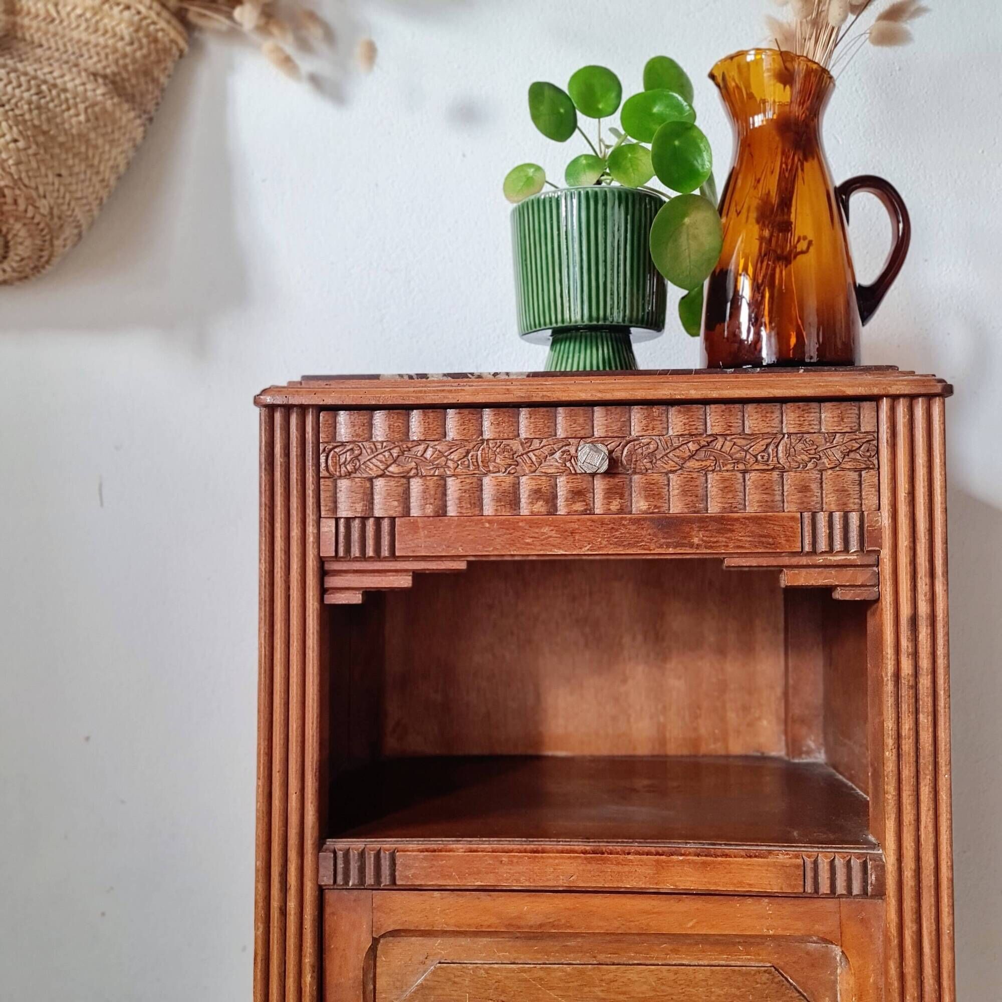 Bedside table - Art Deco wooden side table