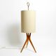 Mid Century Modern tripod walnut wood floor lamp with large fabric shade