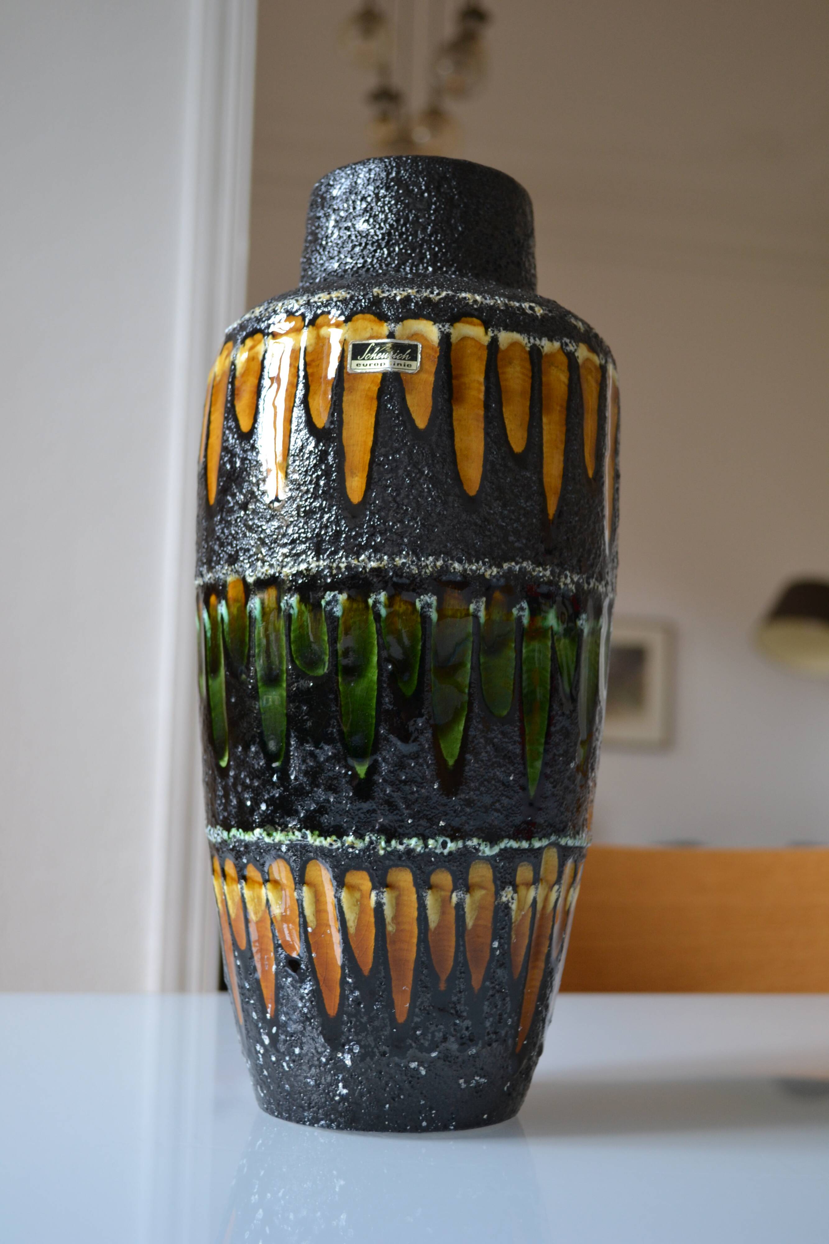Scheurich Germany "Europ Linie" large ceramic vase Fat Lava 1970