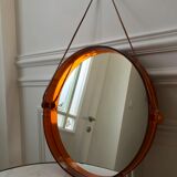 mirror cap brown orange design plexi and leather strap Made in France 1974