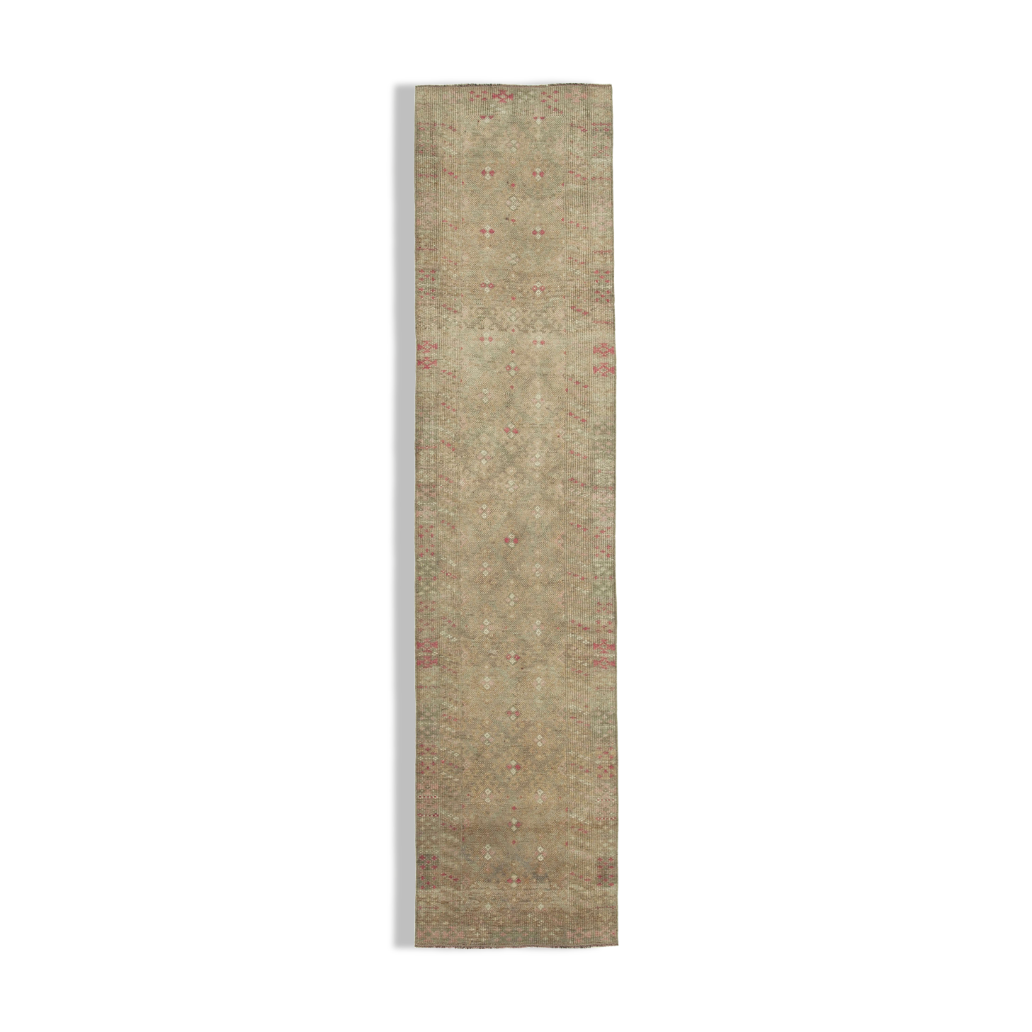 Hand-knotted antique turkish beige runner rug 87 cm x 382 cm