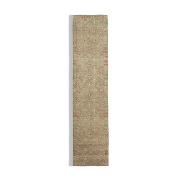 Hand-knotted antique turkish beige runner rug 87 cm x 382 cm