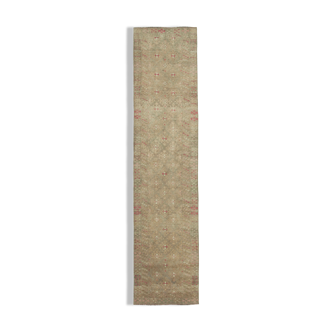 Tapis coureur beige turc antique noué à la main 87 cm x 382 cm