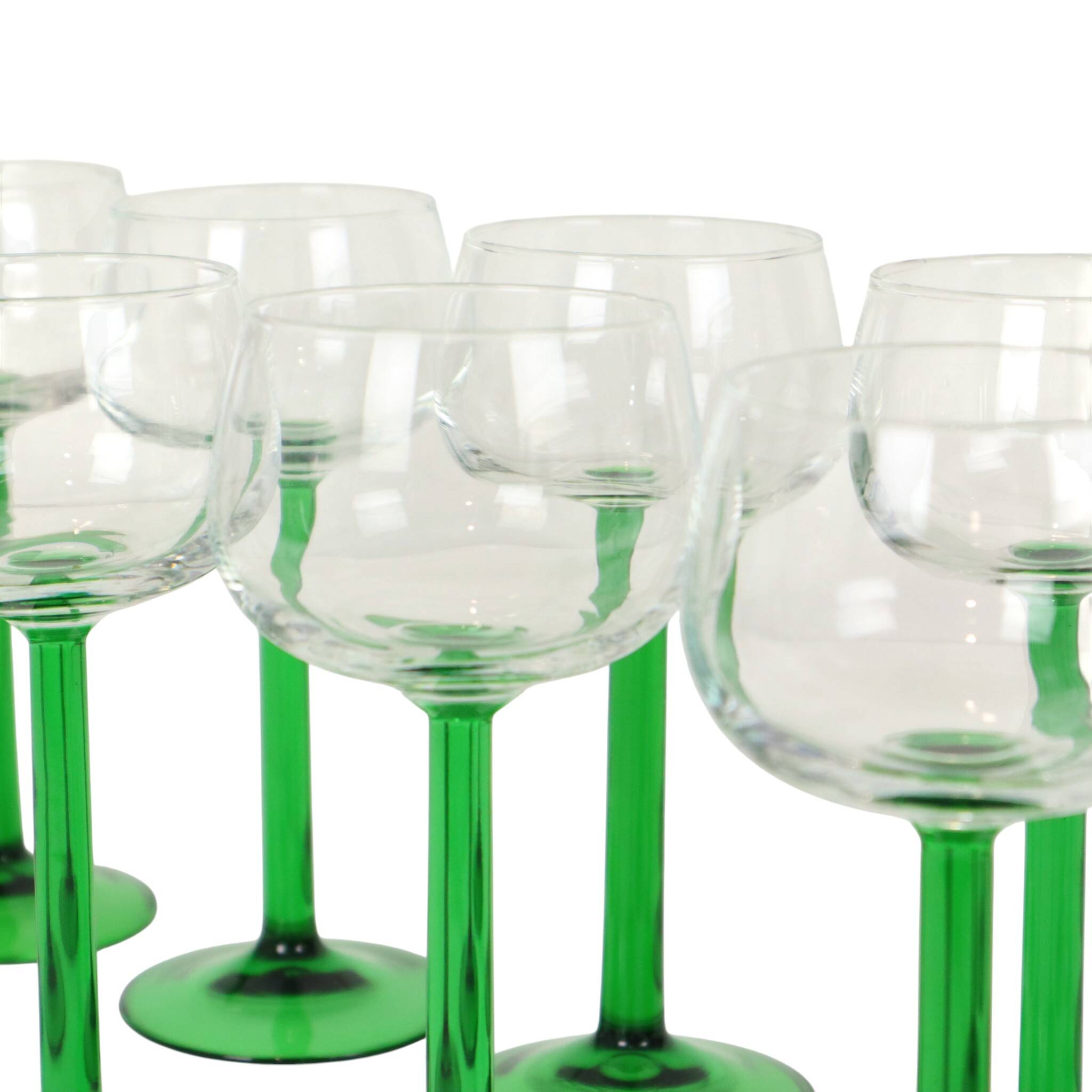 Set of 12 Vintage Luminarc Alsace Wine Glasses Thick Green Stems
