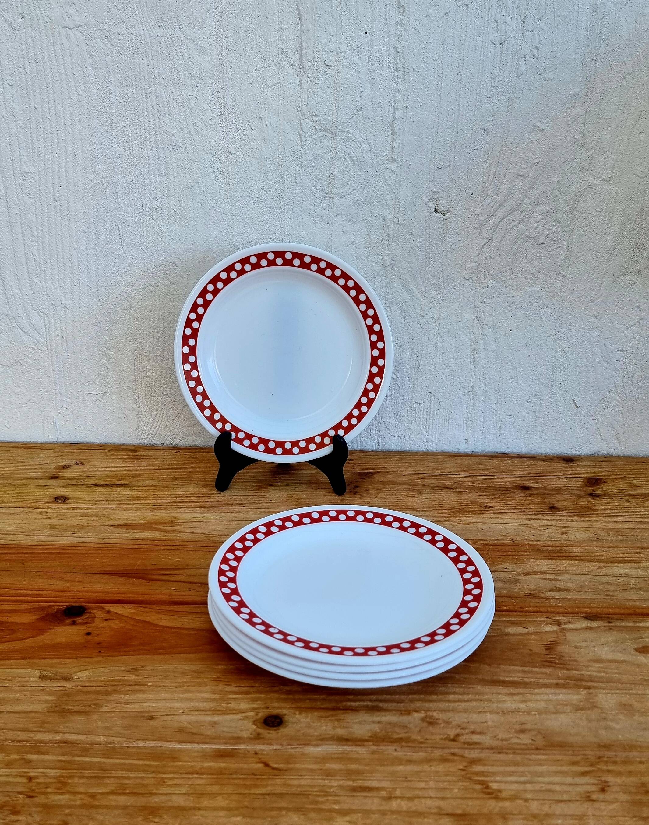 Lot de 5 assiettes à desserts Arcopal modèle Polka