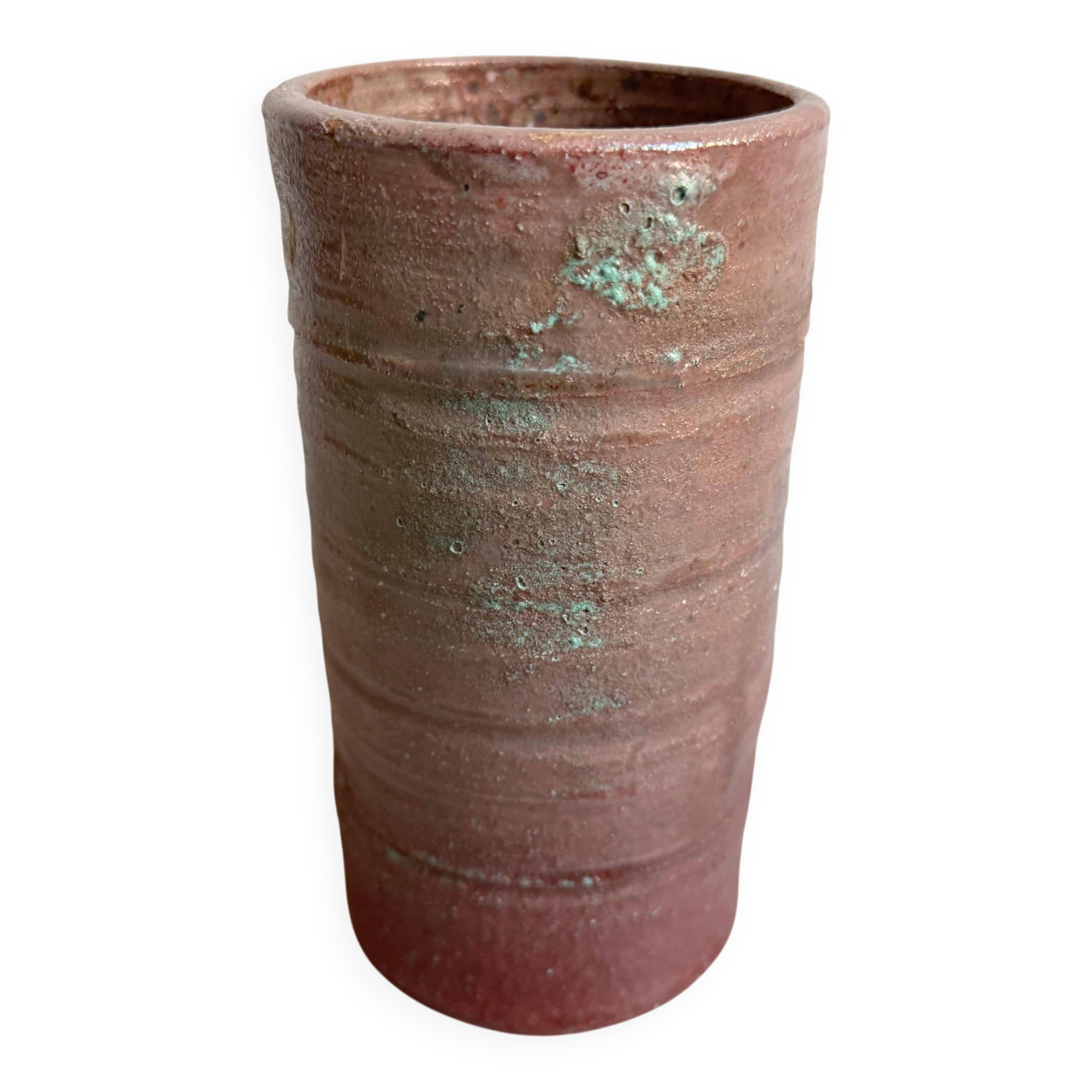 Vintage handmade cylindrical ceramic vase