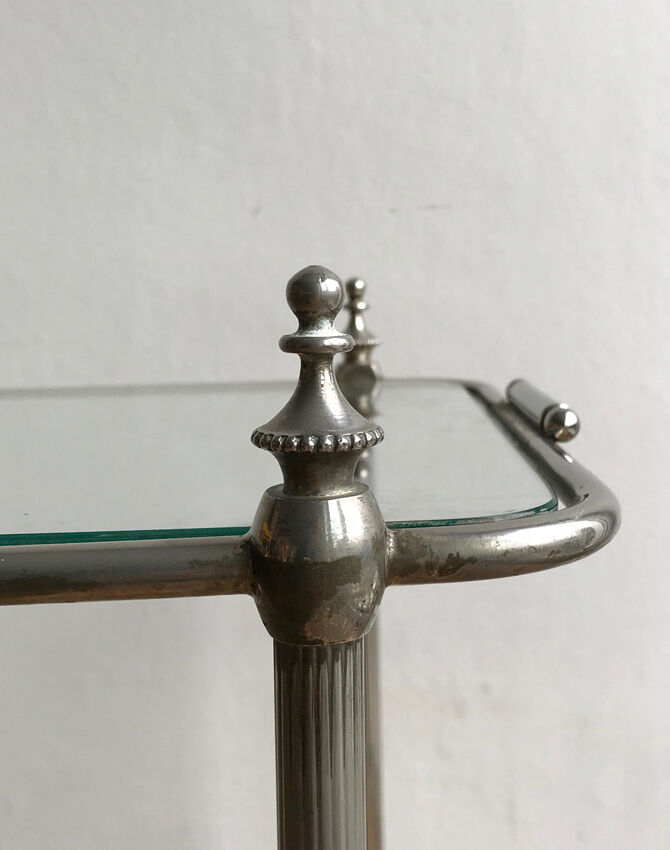 Desserte roulante en verre et acier chromé