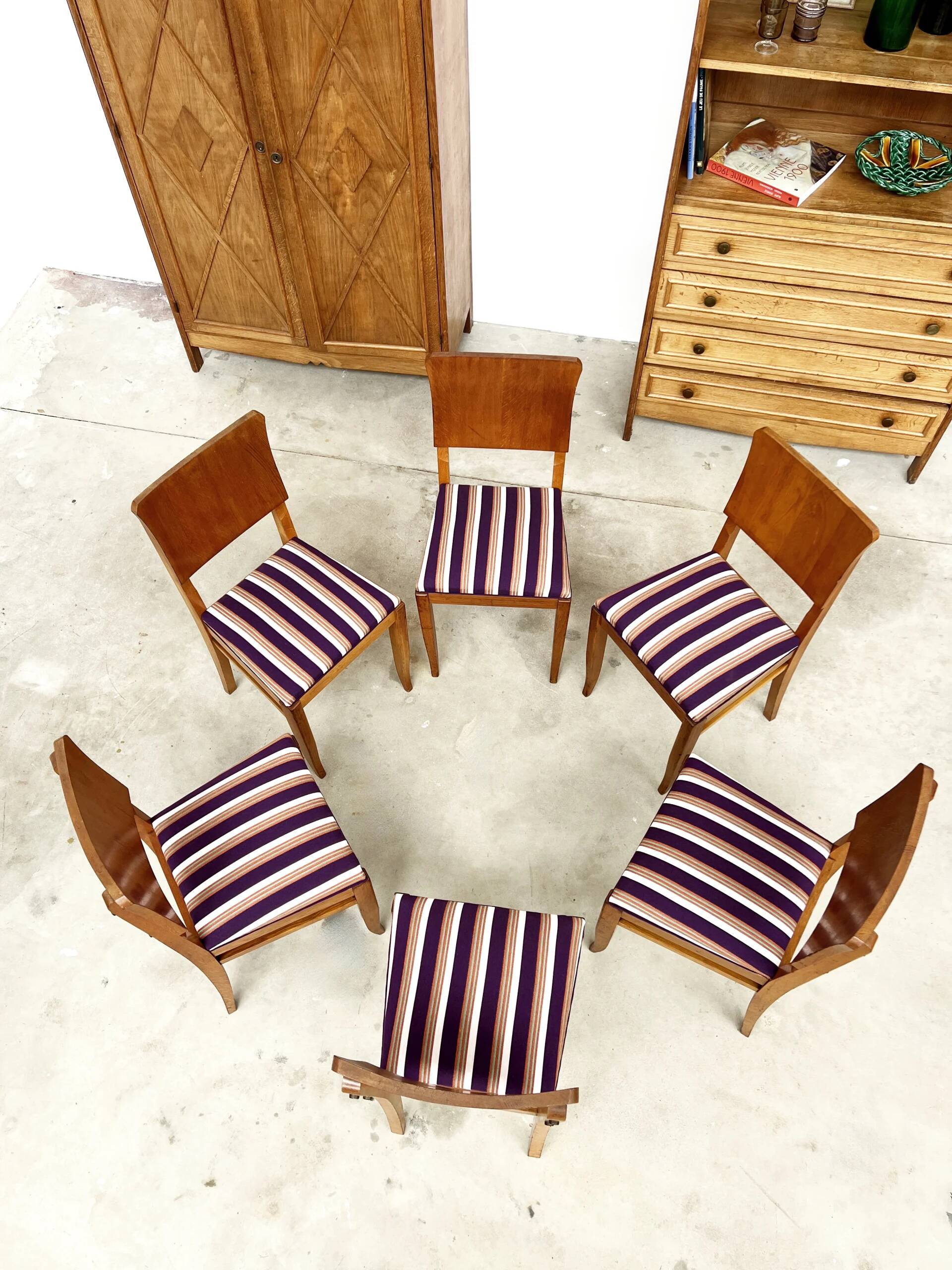 6 striped fabric chairs from the 1950s