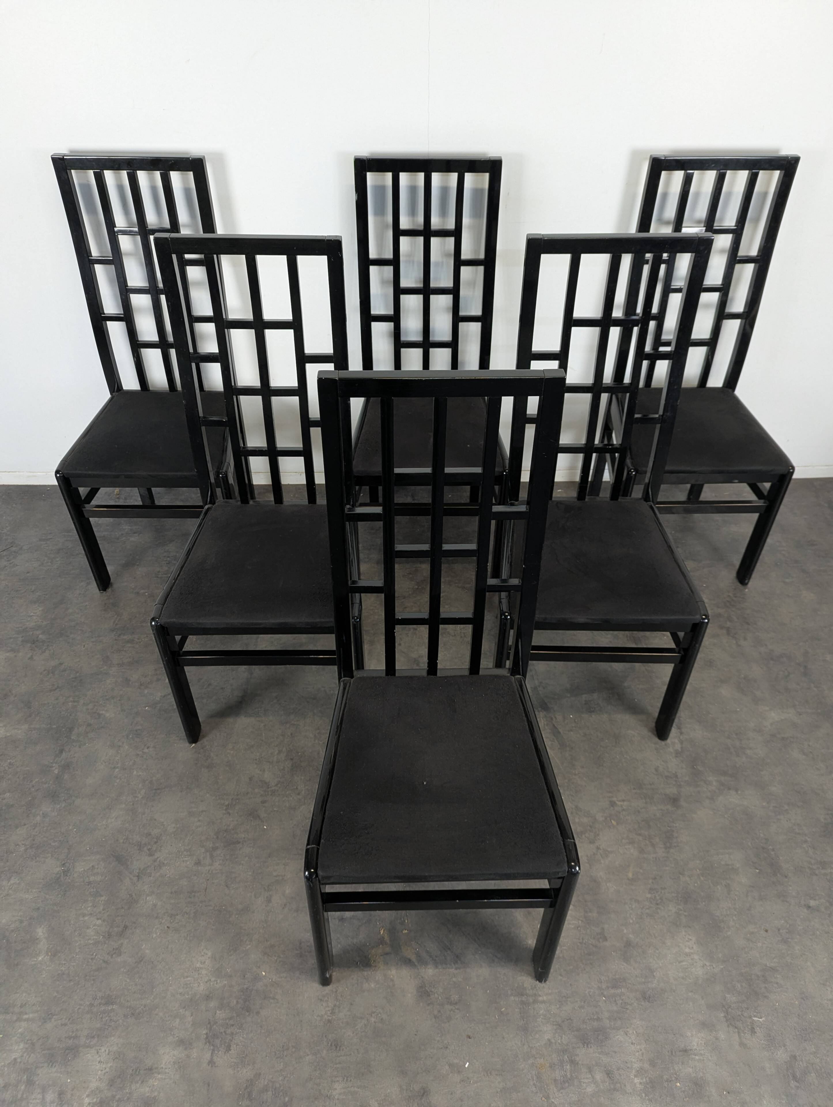 Set of 6 black lacquered Japonese-style chairs.