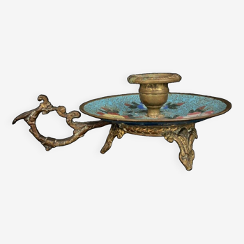 Napoleon III hand candle holder in cloisonné bronze, late 19th century