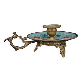 Napoleon III hand candle holder in cloisonné bronze, late 19th century