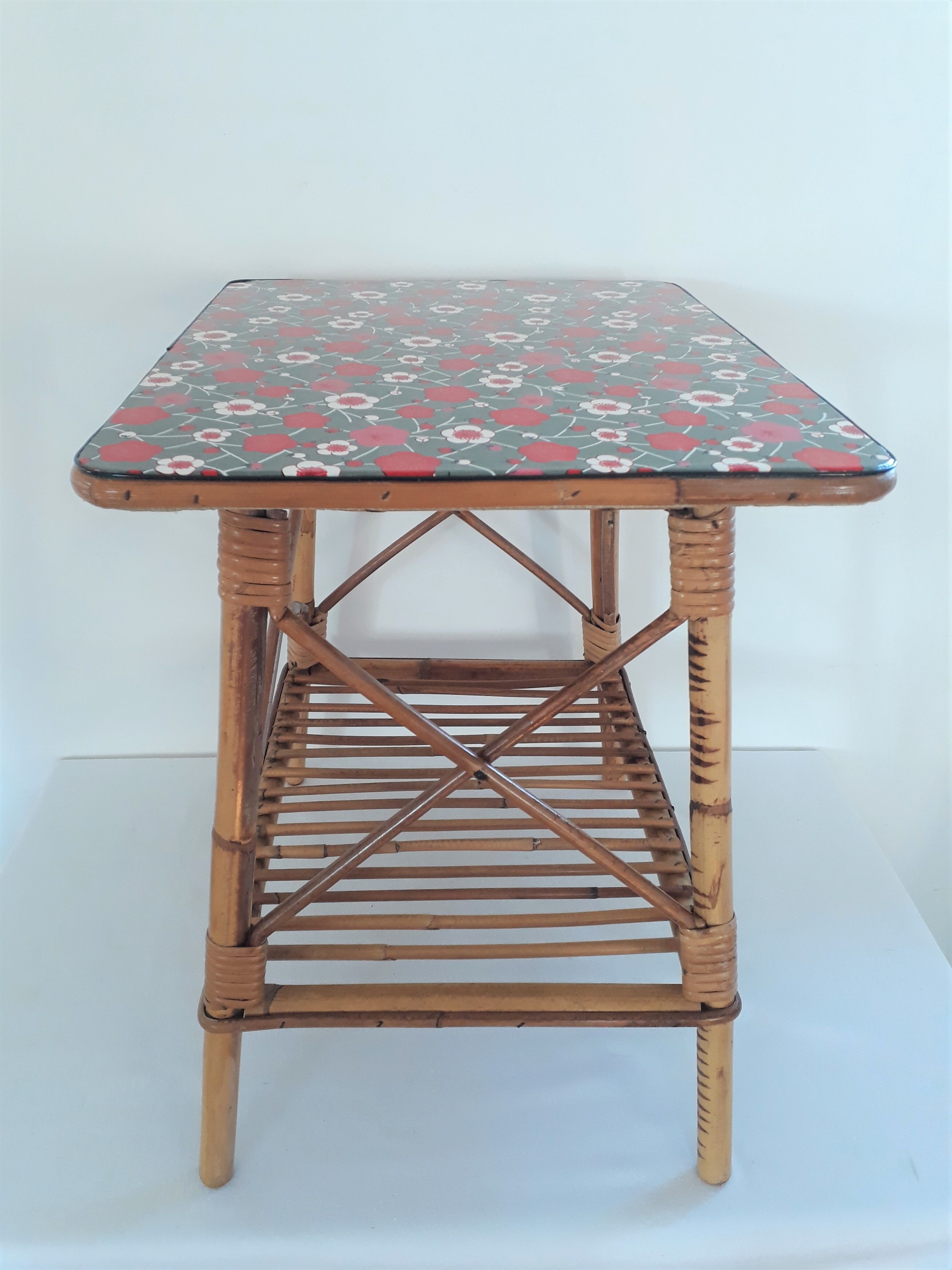 Vintage 60s/70s bedside table rattan wicker and washi paper