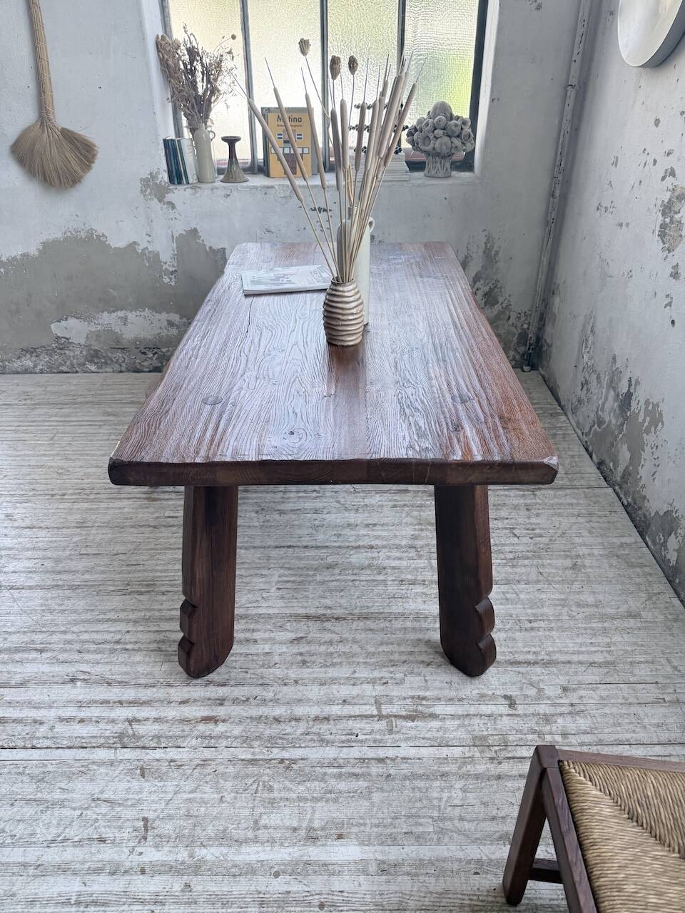 Brutalist oak table by De Puydt, Belgium 1970