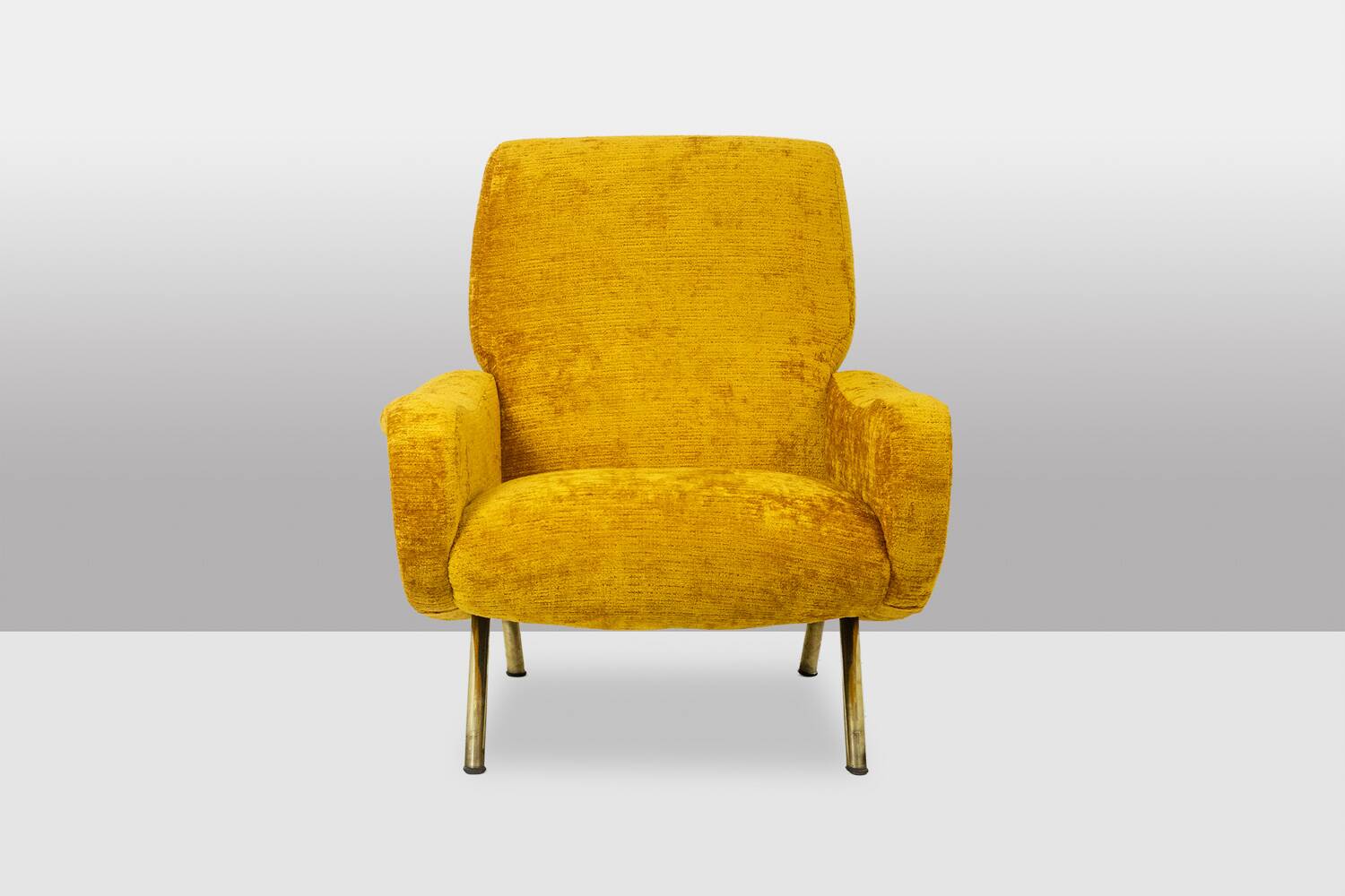 Marco Zanuso for Artflex. Yellow and gilded brass armchairs. 1950s.