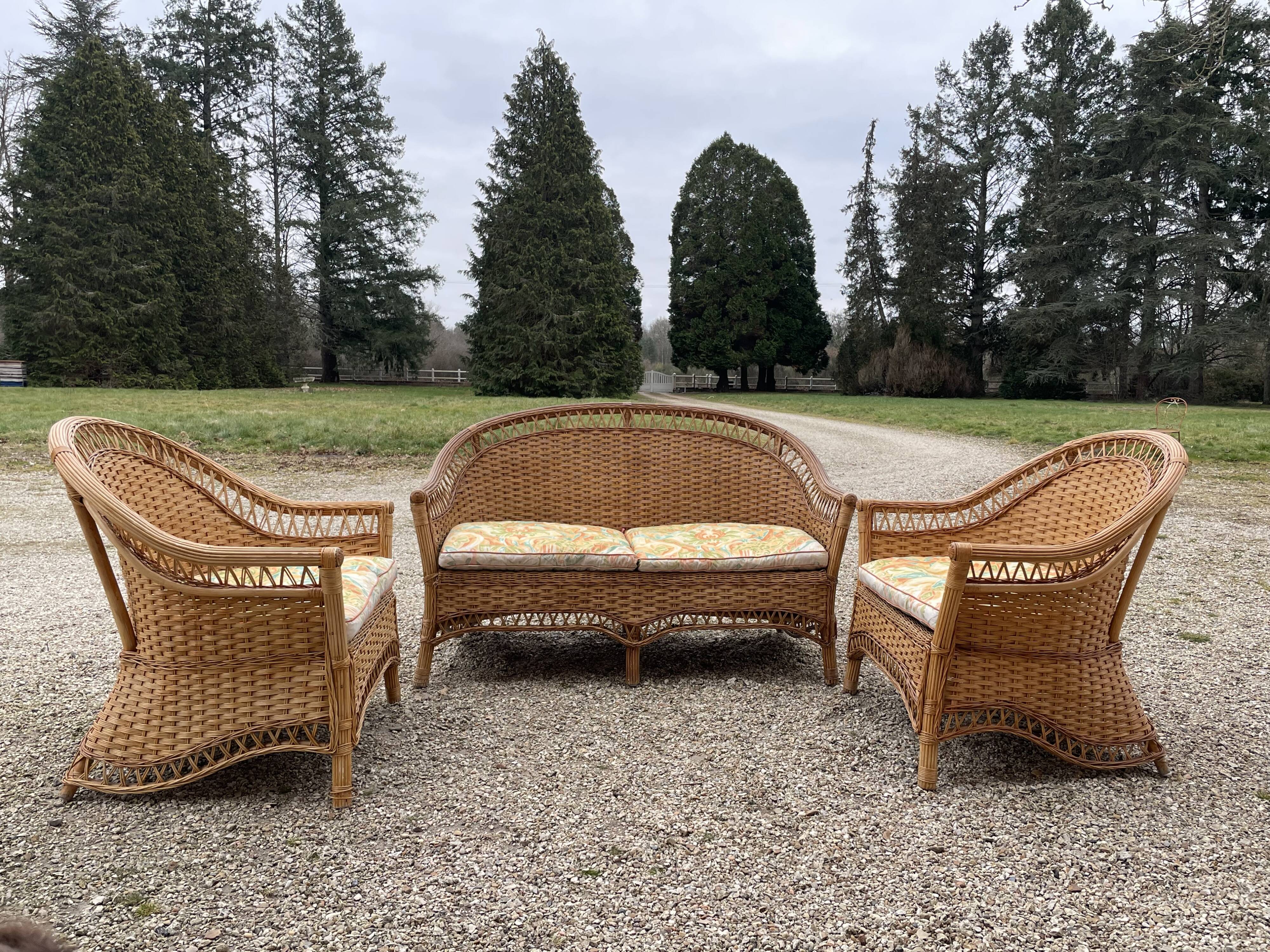 Salon de jardin en rotin 1980