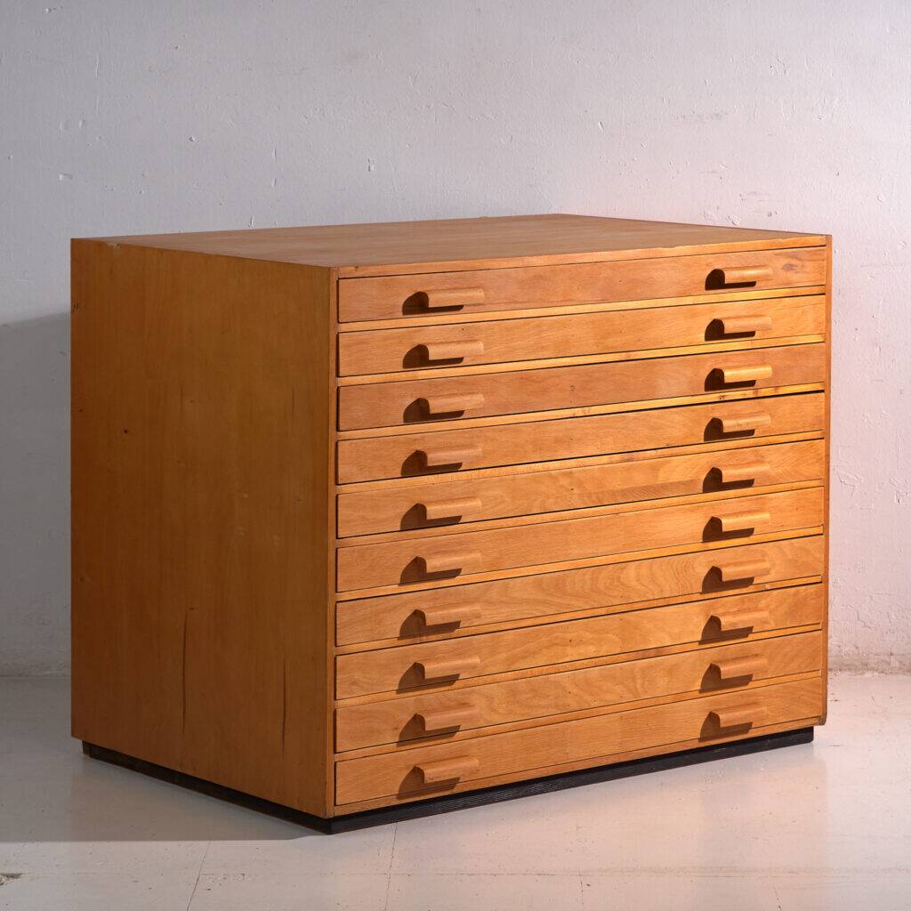Antique plan cabinet made of beech wood – Slovakia, circa 1960