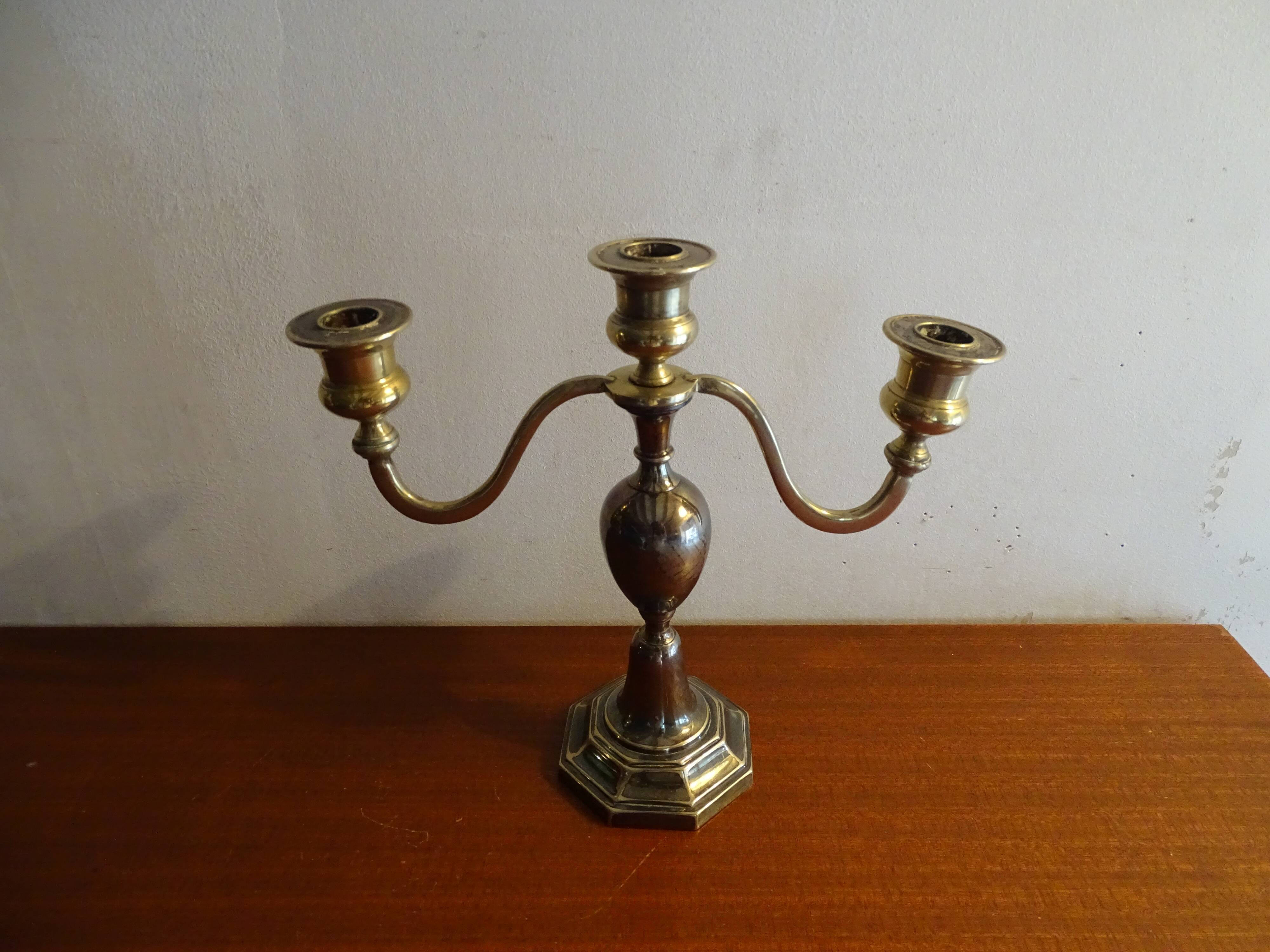 Candle holder 3 lights silver metal EPNS old
